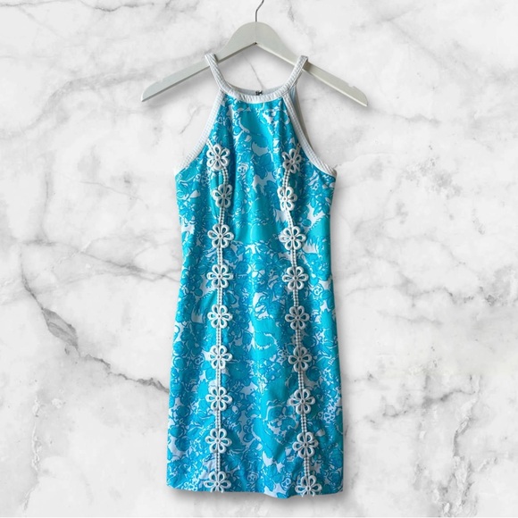 Lilly Pulitzer Pearl Halter Shift Dress Womens Sz 00 Colorful Feminine Cotton - Picture 2 of 11